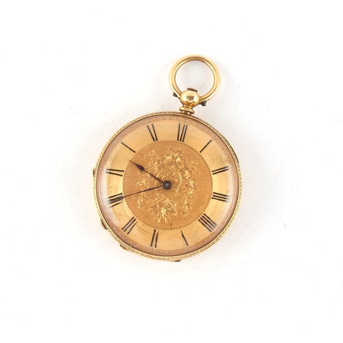 7 - Property of a gentleman - a late 19th century 18ct gold fob watch, key wind, 33mm diameter, approxim... 