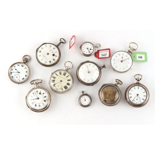 1 - The Henry & Tricia Byrom Collection - ten assorted silver pocket & fob watches including pair cased ... 