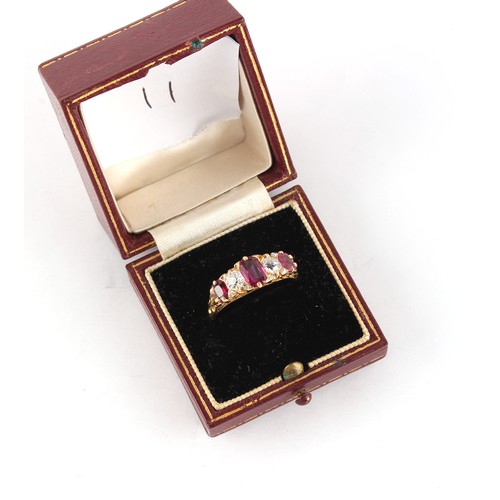 86 - Property of a gentleman - an early 20th century unmarked yellow gold ruby & diamond five stone ring,... 