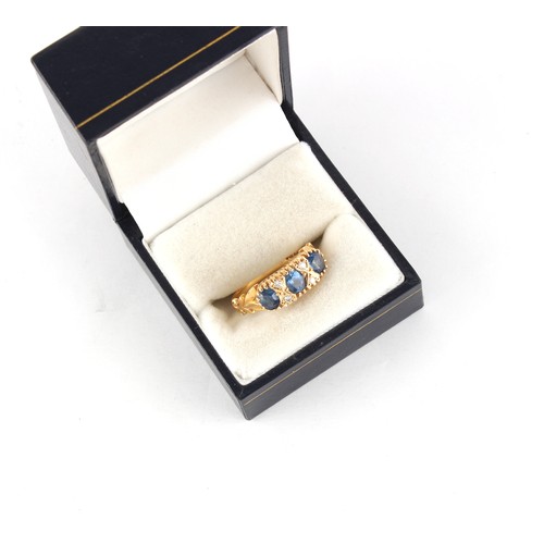 83 - Property of a gentleman - an 18ct yellow gold cornflower sapphire & diamond seven stone ring, approx... 