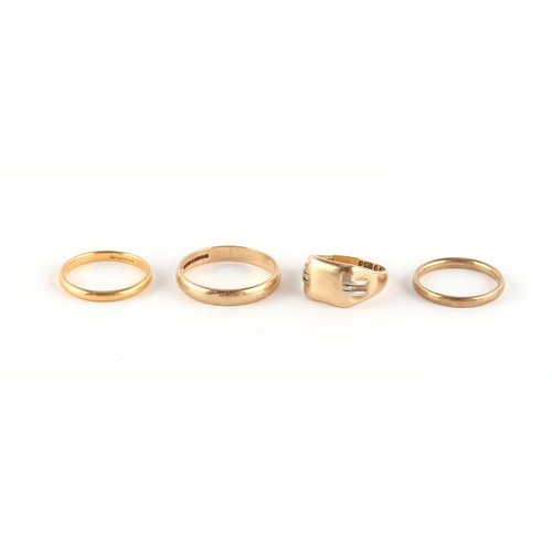 48 - Property of a gentleman - two plain 9ct gold wedding bands, sizes X and O; together with a plain 9ct... 