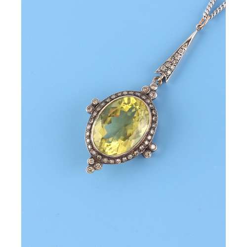 82 - A 19th century oval cut citrine & diamond pendant, the estimated total diamond weight 0.81 carat, 51... 