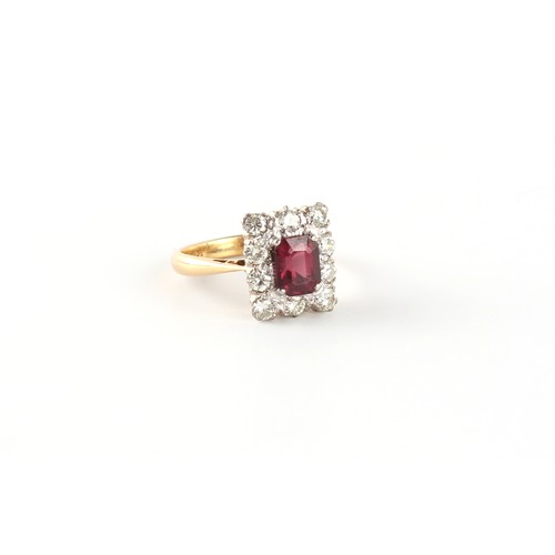 99 - An Art Deco style 18ct yellow gold tourmaline & diamond rectangular panel ring, the rectangular cut ... 