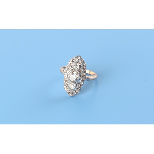 100 - An early 20th century Belle Epoque diamond pierced oval panel ring, the total diamond weight approxi... 