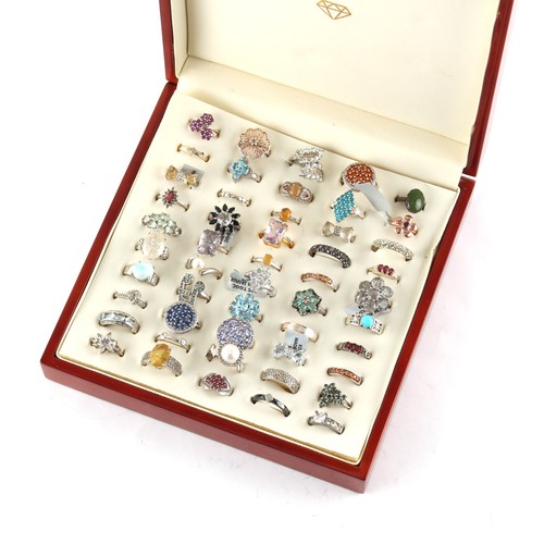 15 - Property of a deceased estate - a ring box containing fifty assorted costume jewellery rings, all or... 