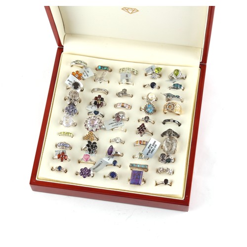 16 - Property of a deceased estate - a ring box containing fifty assorted costume jewellery rings, all or... 