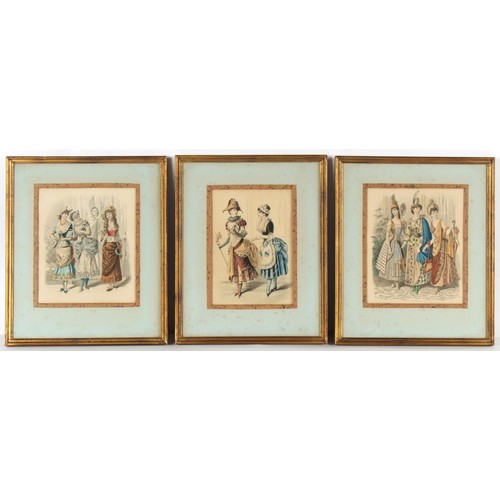 208 - Property of a gentleman - three 19th century fashion prints, in matching glazed gilt frames, each 18... 