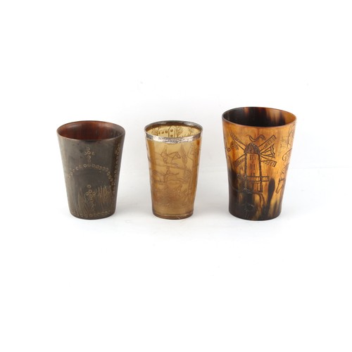 240 - Property of a lady - a group of three horn beakers, two 19th century, the third probably 18th centur... 