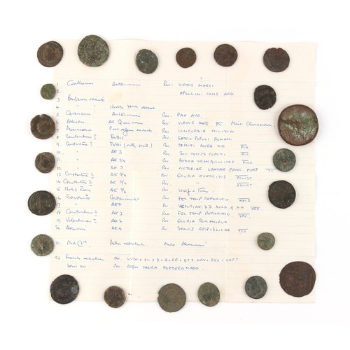 112 - Property of a deceased estate - a collection of twenty-two coins, mostly Roman, together with a manu... 