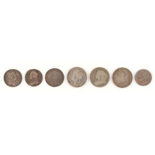 121 - Property of a gentleman - three silver shillings comprising 1826 George IV, 1898 Victoria, and 1899 ... 