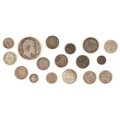 120 - Property of a gentleman - coins - seventeen GB silver coins, 1d maundy to one florin, including 1838... 