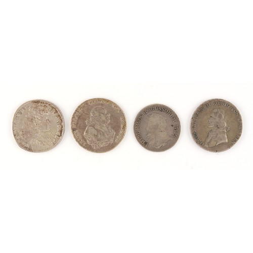 116 - Property of a gentleman - coins - Prussia - four silver coins, including a 1693 Brandenburg Frederic... 