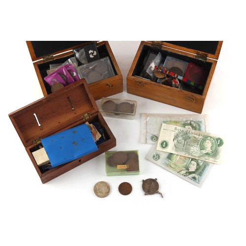 106 - Property of a lady - a quantity of assorted coins & non-military medals including a 1921 Morgan Doll... 