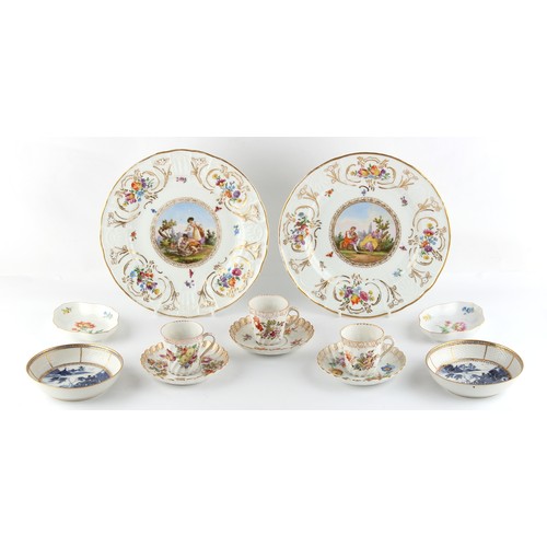 227 - Property of a lady - a pair of Meissen outside decorated plates with moulded rims, each 9.85ins. (25... 