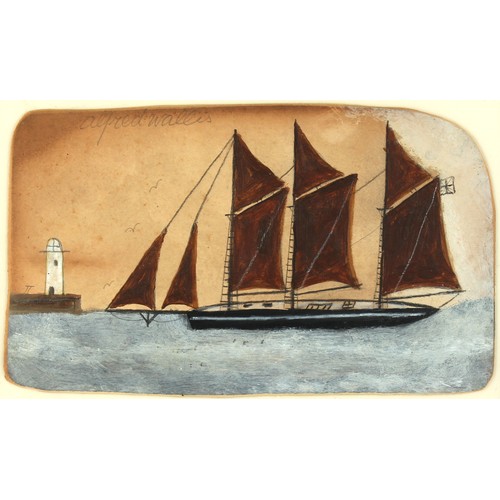 217A - Property of a gentleman - manner of Alfred Wallis (1855-1942) - A THREE MASTED SAILING SHIP NEAR LIG... 