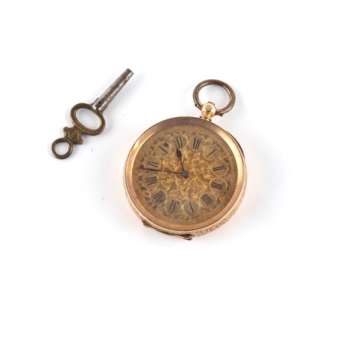 6A - Property of a gentleman - a 14ct gold fob watch, key wind, 35mm diameter, approximately 33.3 grams g... 