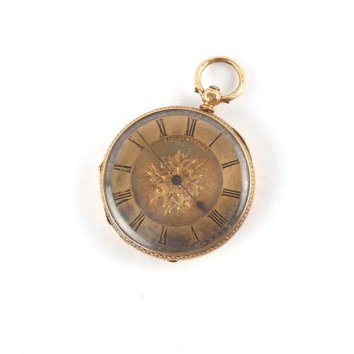 7A - Property of a gentleman - a 15ct gold (tested) fob watch by Benson, Ludgate Hill, London, key wind, ... 