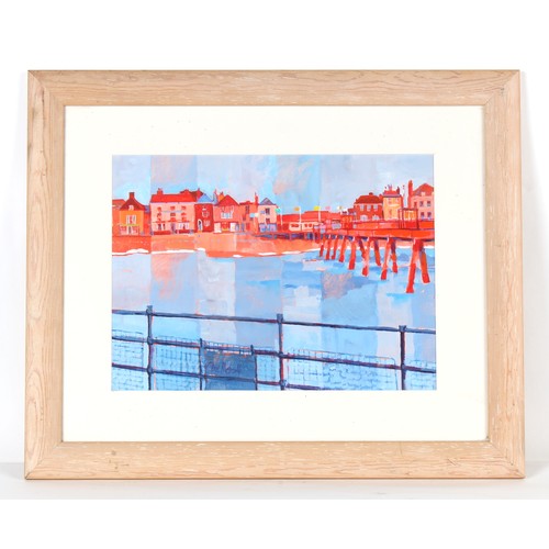 96 - Property of a gentleman - Clive Metcalfe (British, b.1944) - SEA FRONT FROM PIER - acrylic, 10.75 by... 