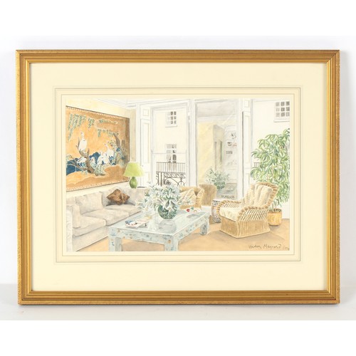 88 - Property of a lady - Venetia Maynard (modern British) - AN INTERIOR SCENE - watercolour, 9.9 by 14.5... 