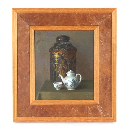 103 - Property of a lady - Gerald Norden (1912-2000) - 'THE GIANT TEA TIN' - oil on board, 7.5 by 6.5ins. ... 