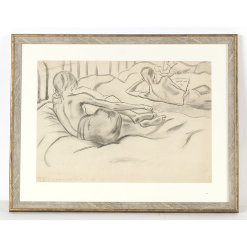 80 - Property of a deceased estate - unknown artist, circa 1960 - A STUDY OF BOYS IN A DORMITORY - grey w... 