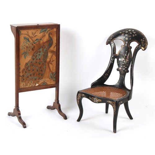 198 - Property of a deceased estate - a Victorian mother-of-pearl inlaid black papier mache nursing chair;... 