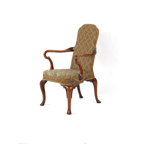 205 - Property of a gentleman - a George II style open armchair with shepherd's crook arms & cabriole legs... 