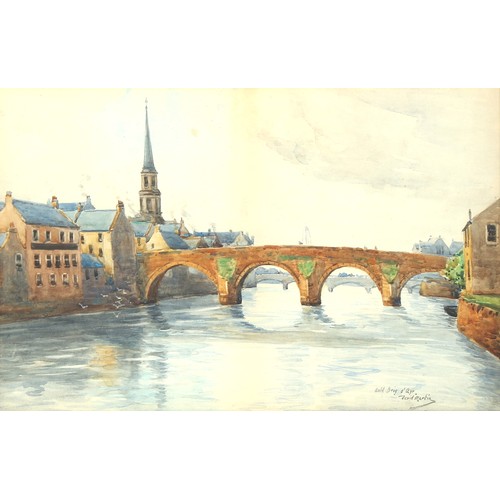 209 - Property of a lady - David Martin (Scottish, 1887-1935) - 'AULD BRIG O' AYR' - watercolour, 13 by 20... 