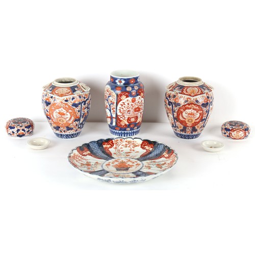 134 - Property of a deceased estate - a pair of 19th century Japanese Imari pot pourri jars with inner & o... 