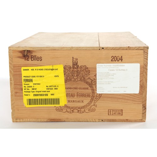 253 - Property of a gentleman - wine - Chateau Ferriere, 2004, Margaux Grand Cru Classe, 12 bottles, OWC, ... 