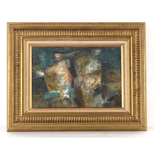 288 - Property of a lady - Fred Sinkinson (1922-2009) - ABSTRACT - oil on board, 8.5 by 12ins. (21.5 by 30... 