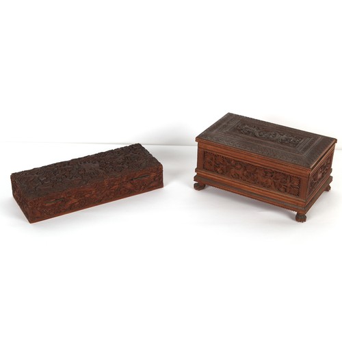 57 - Property of a lady - a mid 19th century Indian carved sandalwood box with interior tray with lidded ... 