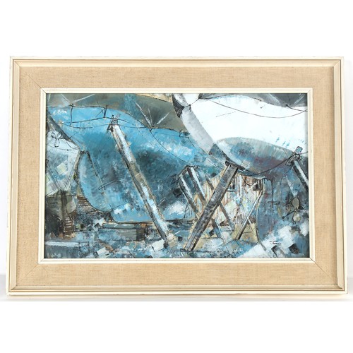 49 - Property of a deceased estate - Ray Evans (1920-2008) - THE BOATYARD - oil, 13.6 by 21.45ins. (34.5 ... 