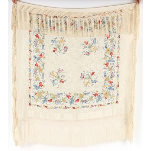 125 - Property of a lady - an early 20th century cream silk georgette or crepe silk shawl, approximately 4... 