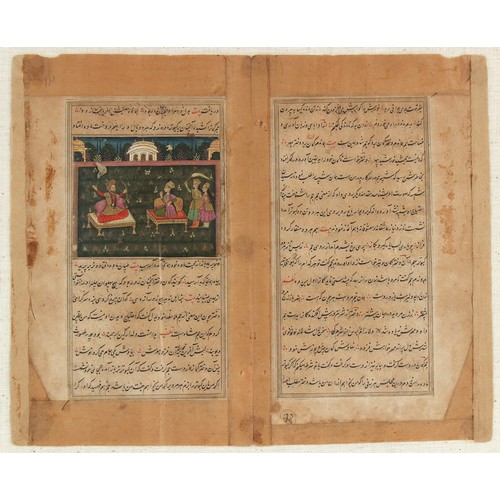 55 - Property of a lady - a pair of Indian illuminated manuscript pages, 18th/19th century, later mounted... 