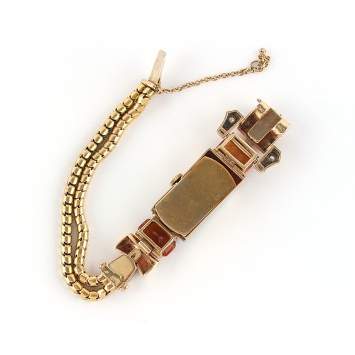 40 - A lady's Art Deco style yellow gold diamond sapphire & citrine cocktail watch, the old cut diamonds ... 
