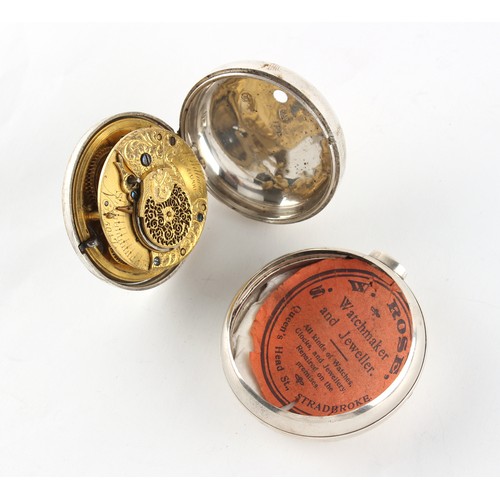 51 - Property of a gentleman - an early 19th century silver pair cased pocket watch, the verge fusee move... 