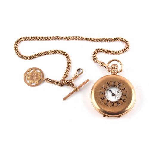 57 - Property of a deceased estate - a George V 9ct gold half hunter pocket watch, keyless wind, the dust... 