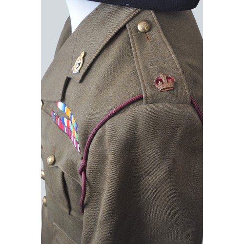 59 - WW2 British RAMC Officers Tunic & Sidecap with kings crown lapel badges , crowns to each shoulde... 