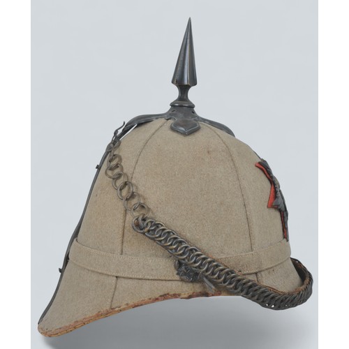 17 - Victorian Home Service Helmet ,Hertfordshire Yeomanry. Complete with leather backed chinstrap. Red b... 