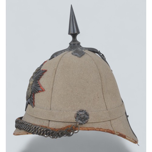 17 - Victorian Home Service Helmet ,Hertfordshire Yeomanry. Complete with leather backed chinstrap. Red b... 