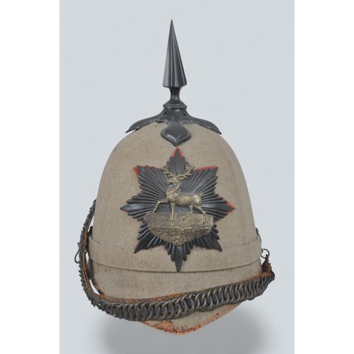 17 - Victorian Home Service Helmet ,Hertfordshire Yeomanry. Complete with leather backed chinstrap. Red b... 