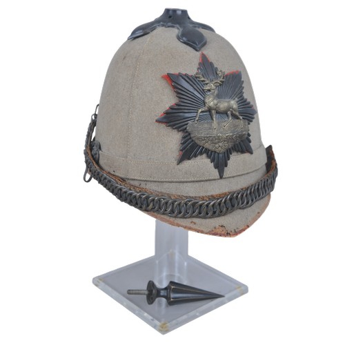 17 - Victorian Home Service Helmet ,Hertfordshire Yeomanry. Complete with leather backed chinstrap. Red b... 