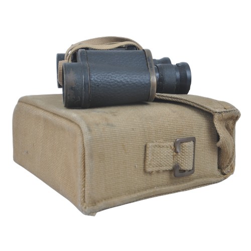 19 - WW2 British Army Binoculars In Webbing Case 1942/43.A pair of British army binoculars by Kershaw dat... 