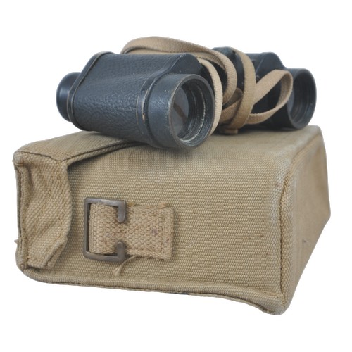 19 - WW2 British Army Binoculars In Webbing Case 1942/43.A pair of British army binoculars by Kershaw dat... 