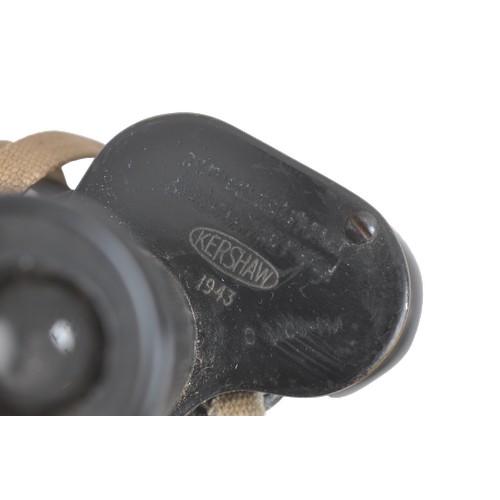 19 - WW2 British Army Binoculars In Webbing Case 1942/43.A pair of British army binoculars by Kershaw dat... 