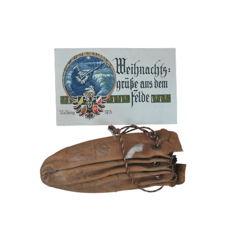 161 - WW1 German ( Prussia ) 1915 Christmas Tobacco Pouch & Christmas Postcard. Leather pouch marked '... 