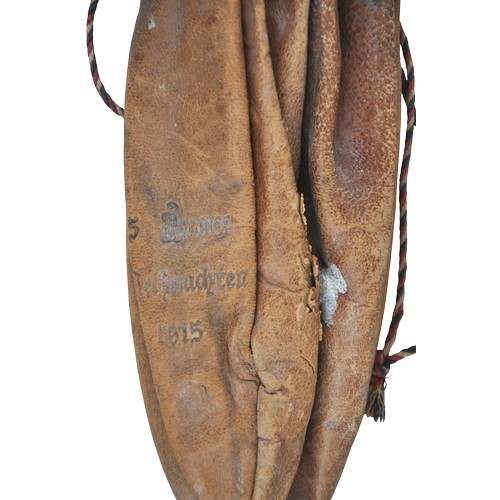 161 - WW1 German ( Prussia ) 1915 Christmas Tobacco Pouch & Christmas Postcard. Leather pouch marked '... 