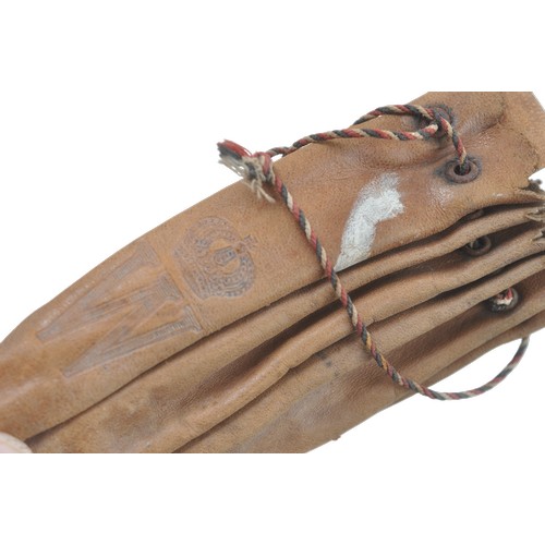 161 - WW1 German ( Prussia ) 1915 Christmas Tobacco Pouch & Christmas Postcard. Leather pouch marked '... 