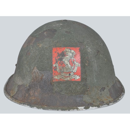 51 - WW2 British Duke of Wellingtons MKIII 'Turtle' Helmet with regimental decal to front of helmet. Fini... 